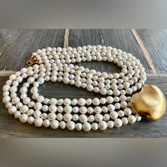 Vintage Trifari Womens Gold Choker Four Strand String Pearl Necklace 18" - Picture 2 of 11
